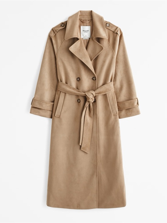 Abercrombie & Fitch Jackets & Blazers - Faux Suede Trench Coat in Camel XS